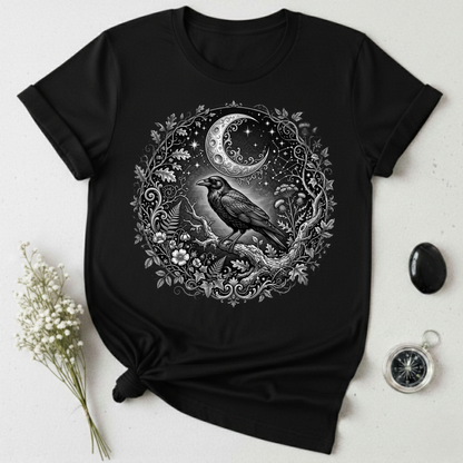 Crow Under Crescent Moon T-Shirt