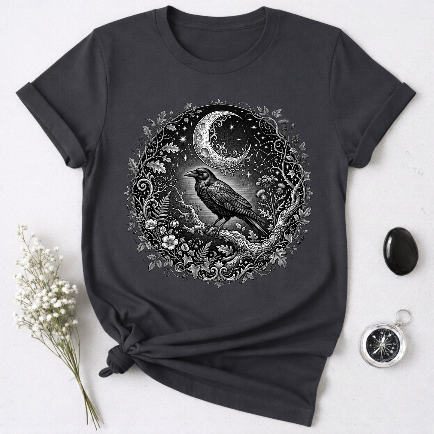 Crow Under Crescent Moon T-Shirt