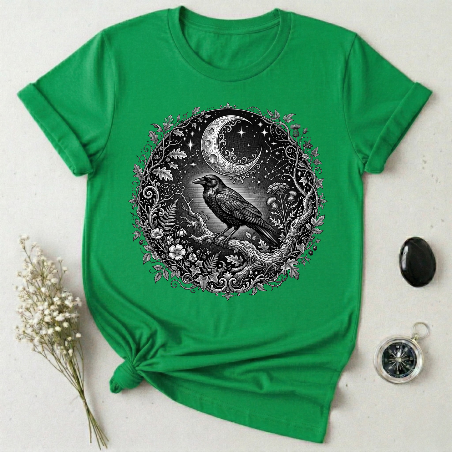 Crow Under Crescent Moon T-Shirt
