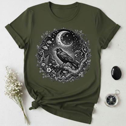 Crow Under Crescent Moon T-Shirt