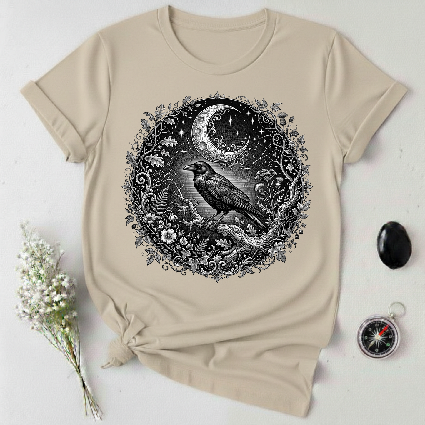Crow Under Crescent Moon T-Shirt