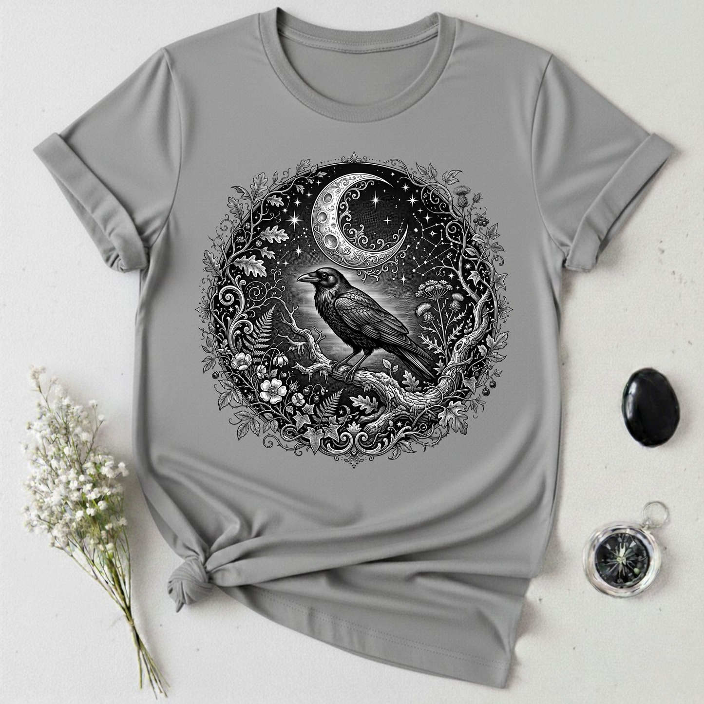 Crow Under Crescent Moon T-Shirt