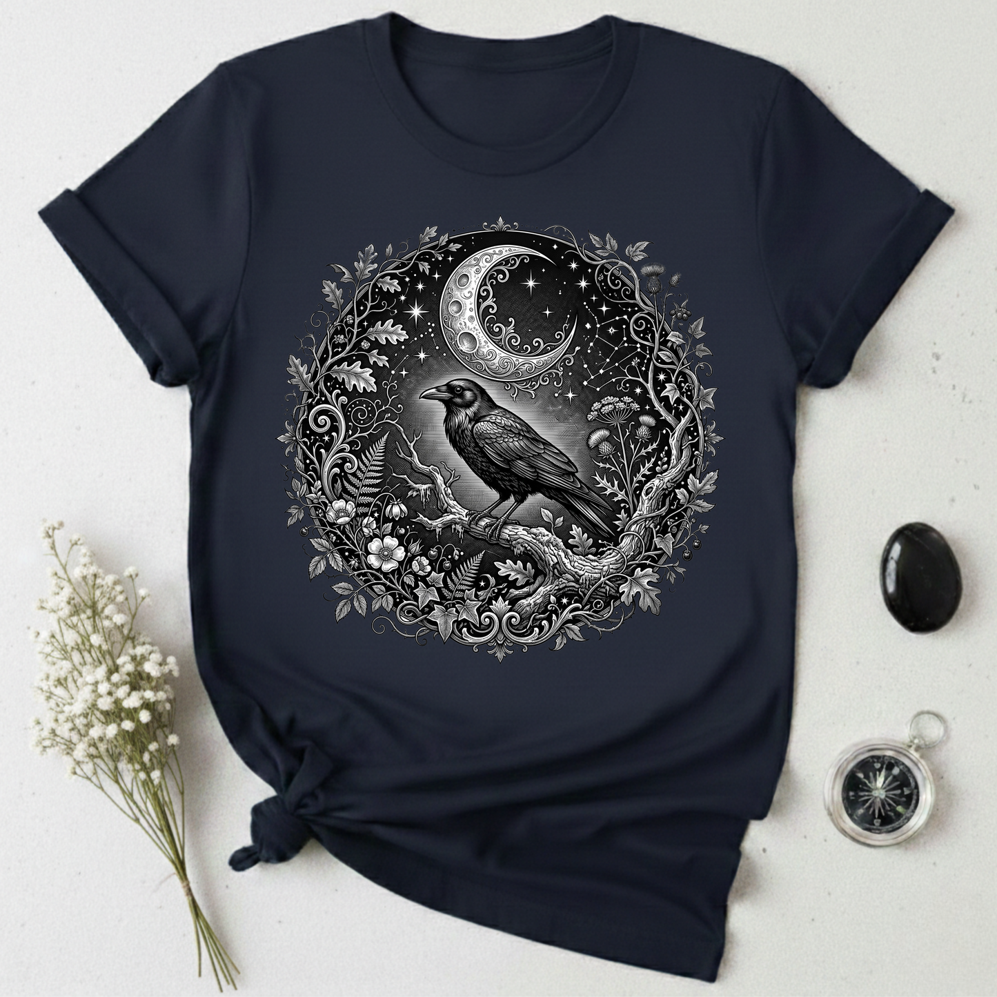 Crow Under Crescent Moon T-Shirt