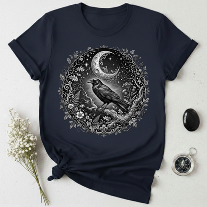 Crow Under Crescent Moon T-Shirt