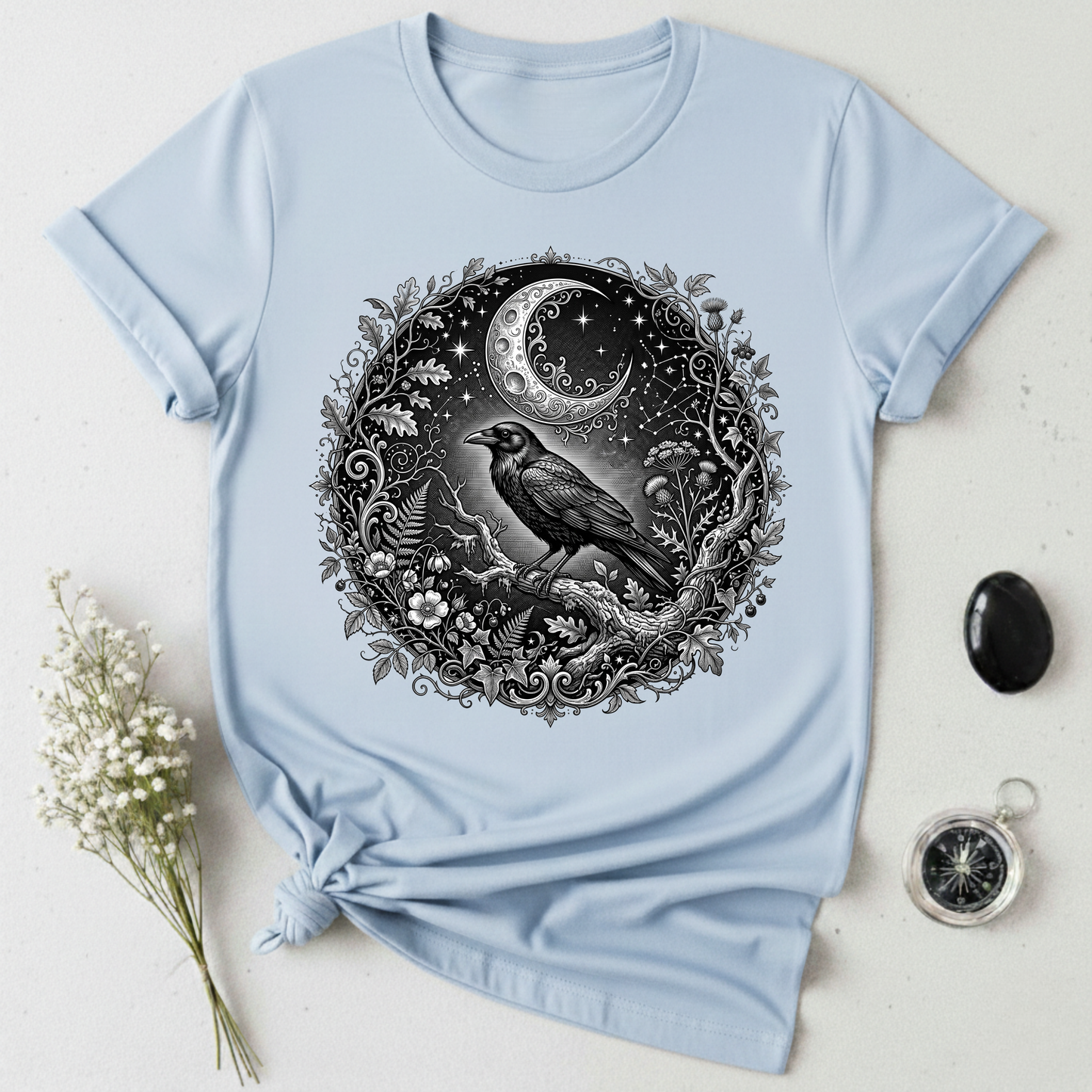 Crow Under Crescent Moon T-Shirt